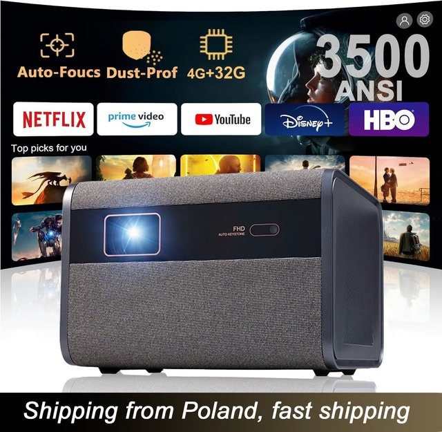 DITONG J10 Smart Projektor in Grau mit Native 1080P, 4K-Unterstützung, Autofokus, 3500 ANSI, WiFi 6 und Bluetooth 5.4 für Home Theater und Outdoor-Kino - Bild 1