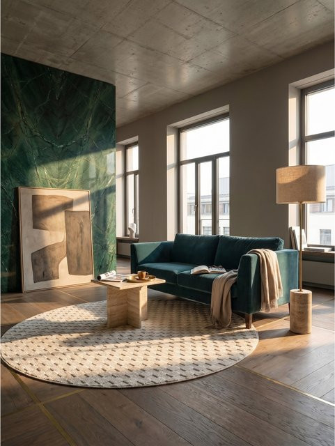 Kadima Design Flachgewebe-Teppich Schachbrett Beige B/T: 120 x 120 cm - Bild 1