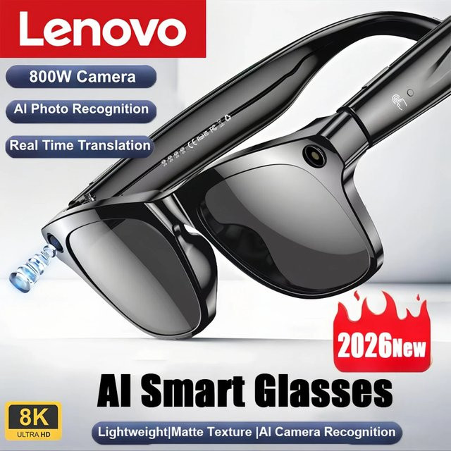 Lenovo Smarte KI-Brille mit 8K HD Kamera, Bluetooth für Sprachanrufe und Übersetzung, Schwarz oder Blau - Bild 1