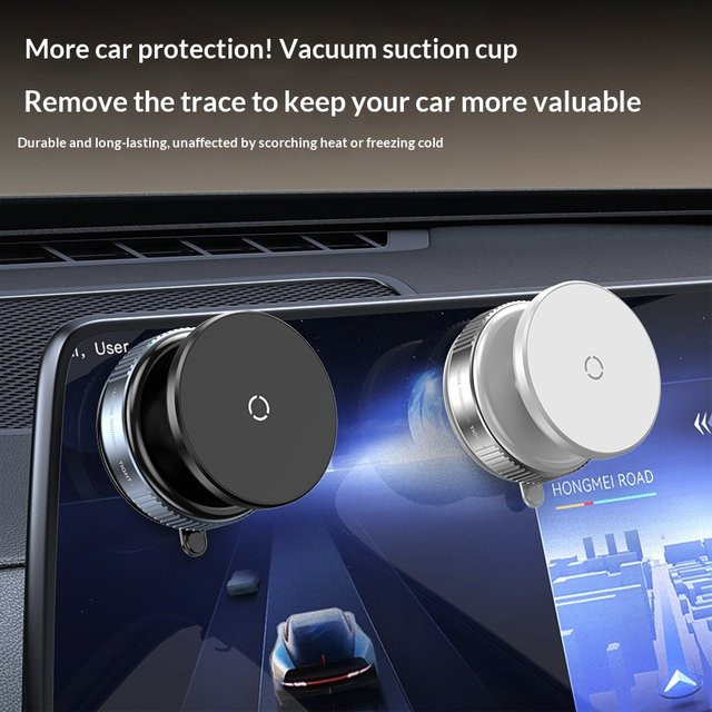 Magnetischer Autotelefonständer in Schwarz mit 360 Grad Rotation und Vakuumfunktion, zusammenklappbarer Handyhalter für die Autonavigation - Bild 1