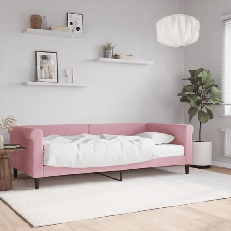 Modernes Polsterbett Vidaxl als Tagesbett mit Matratze aus Samt und Metall in Rosa, B/T/H: 200 x 90 x 68 cm - Bild 1