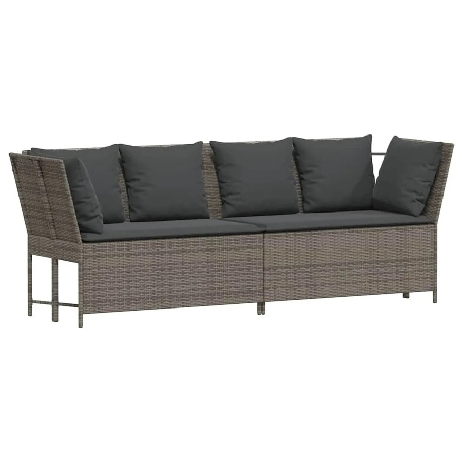 vidaXL Gartensofa L-Form in Grau aus Poly Rattan mit Kissen und UV-beständigen Bezügen, B/T/H: 233 x 87,5 x 68,5 cm - Bild 2