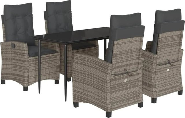 vidaXL 5-teilige Garten-Essgruppe aus Poly-Rattan mit Kissen in Grau und Tisch mit gehärtetem Glas - Bild 1