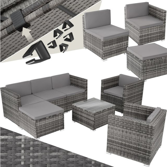 tectake Lignano Polyrattan Lounge in L-Form für 5 bis 6 Personen, Grau, B/T/H: 179 x 150 x 65 cm - Bild 1