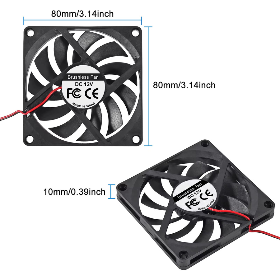 AOKIN DC-Kühlventilator 8010 12V Bürstenloser Lüfter mit 2-Pin Anschluss, Schwarz, B/T/H: 80 x 80 x 10 mm - Bild 2