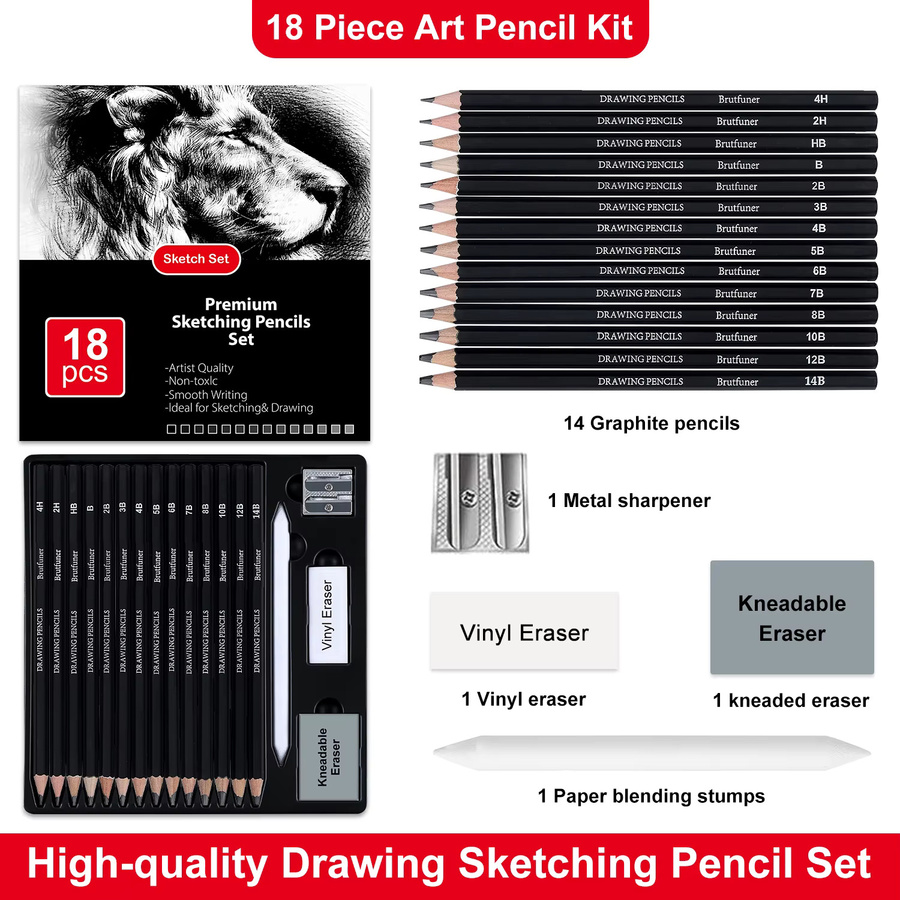 Professionelles Skizzier- und Zeichenstift-Set aus Graphit und Kohle in Schwarz für Künstler und Erwachsene, 14-38 Stück - Bild 2