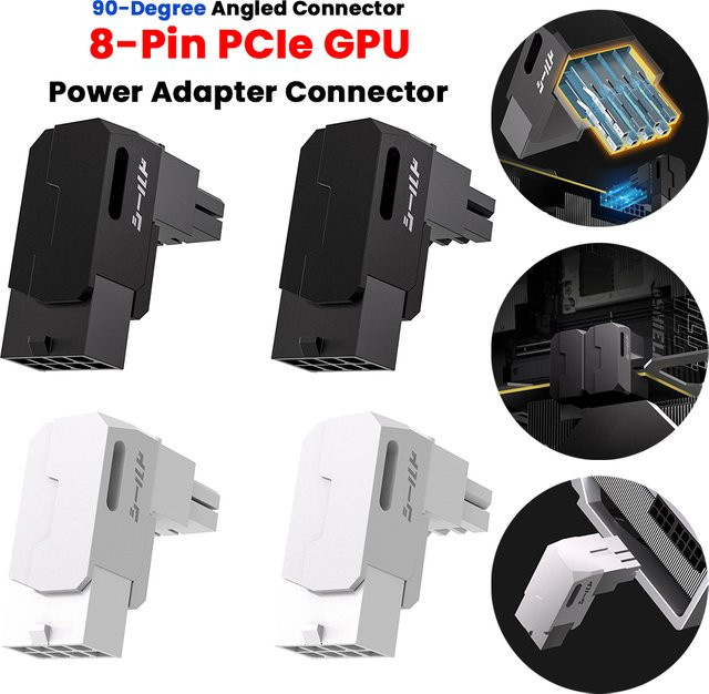 8-poliger PCIe GPU-Netzteil-Adapter mit 90-Grad-gewinkeltem Stecker in Schwarz - Bild 1