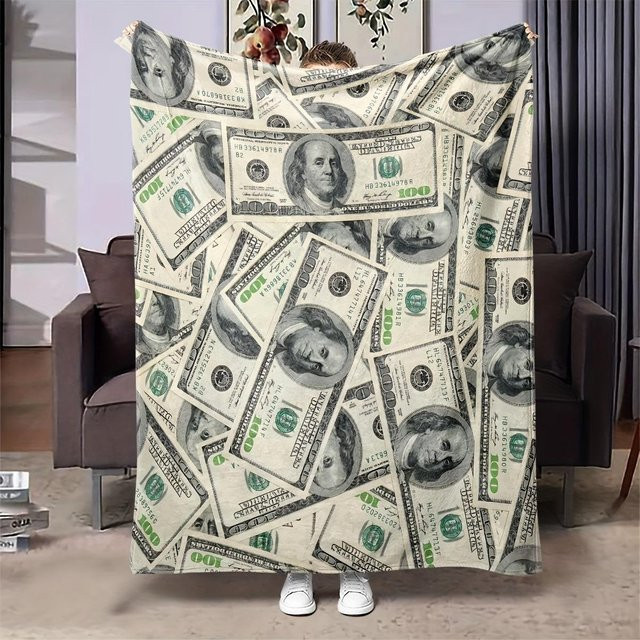 JMG Household Supplies Flanell Decke mit US-Dollar-Druck, weiche Überwurfdecke aus Polyester für Sofa und Bett, Mehrfarbig, B x T: 130 x 150 cm - Bild 1