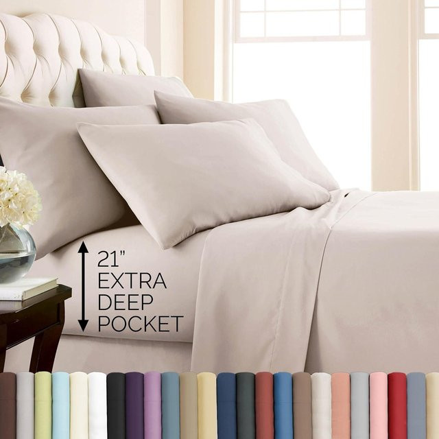 6-teiliges Bettwäscheset Bin Chi Textiles aus Mikrofaser in Knochenweiß Beige, Kingsize Hotelkollektion mit Spannbettlaken (B/T: 180 x 200 cm) - Bild 1