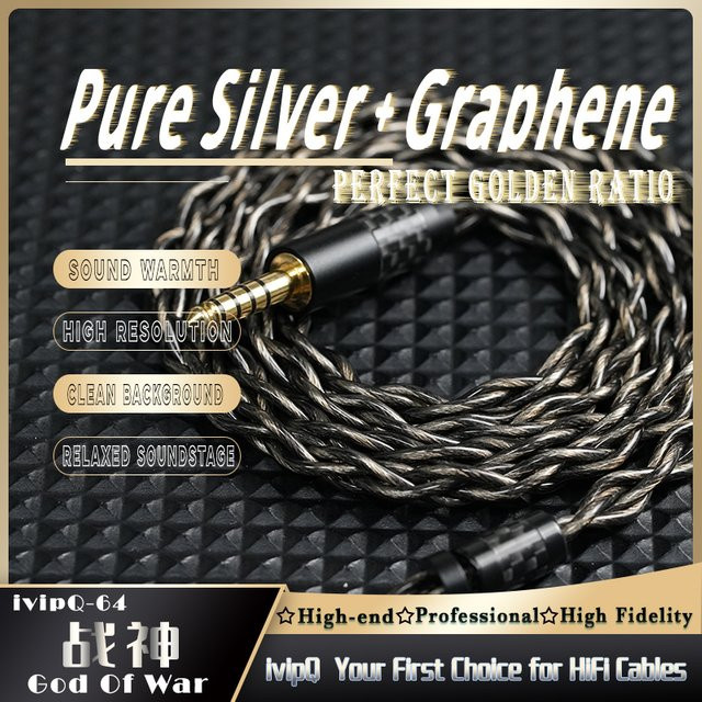 IvipQ-64 God of War HiFi-Kopfhörer-Upgrade-Kabel aus 7N Silber und öl-imprägniertem Graphen in Silber mit 3,5mm Jack und 2Pin 0,78/MMCX Anschluss - Bild 1