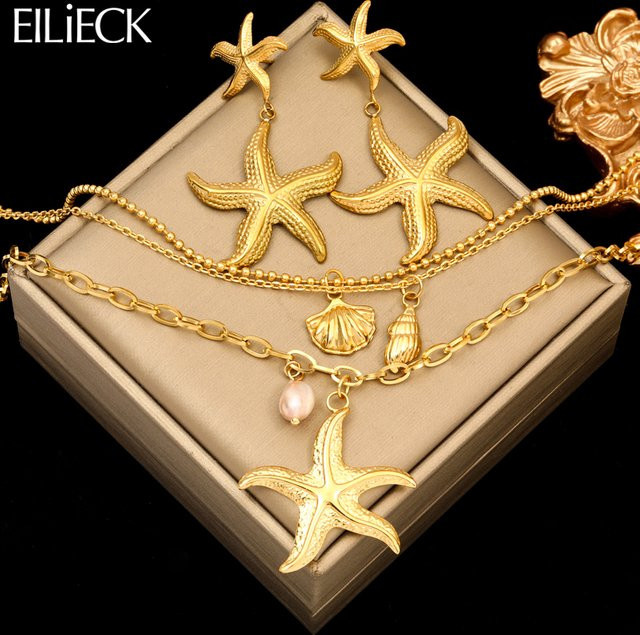 EILIECK Schmuck-Set Seestern, Edelstahl, Gold, Damen - Bild 1