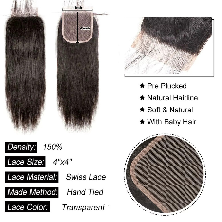 Linhua Haarverlängerung, 4x4 Lace Frontal, 10-24 Zoll, Schwarz, Brasilianisches Haar - Bild 6