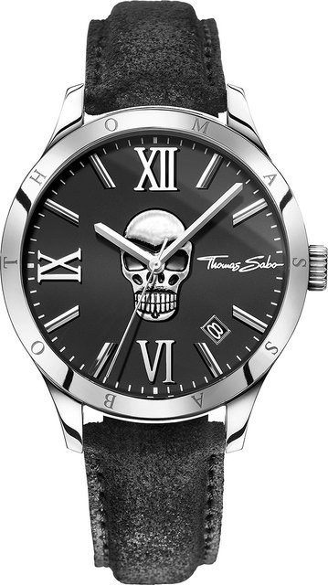 Thomas Sabo Herrenuhr, Quarz, Edelstahl, 43 mm, Leder, Schwarz, 5 ATM - Bild 1