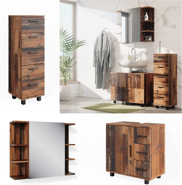 Vicco Badmöbelset Ilias Old Style mit Spiegelschrank, Midischrank und Waschtischunterschrank - Bild 1