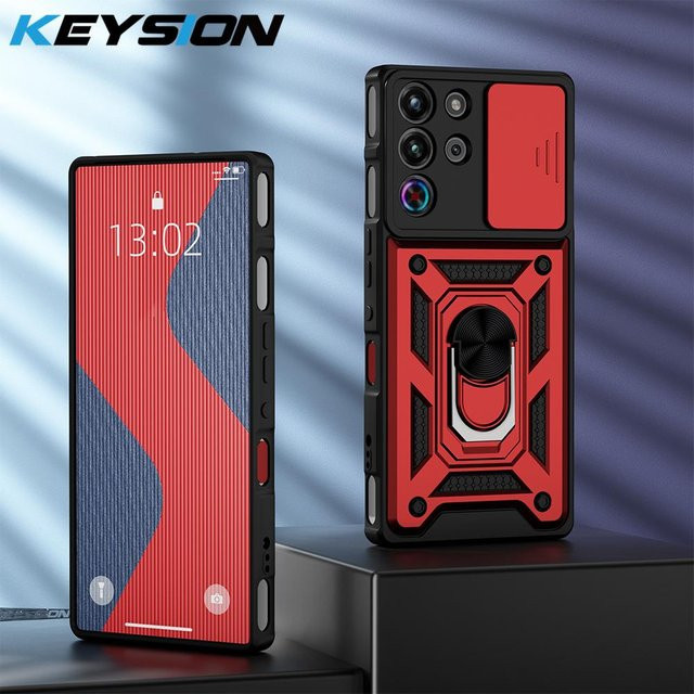 KEYSION Stoßfestes Case für ZTE nubia RedMagic 10 Pro+ und RedMagic 10S Pro+ 5G mit Schiebe-Kameraschutz und Ringständer in Rot - Bild 1