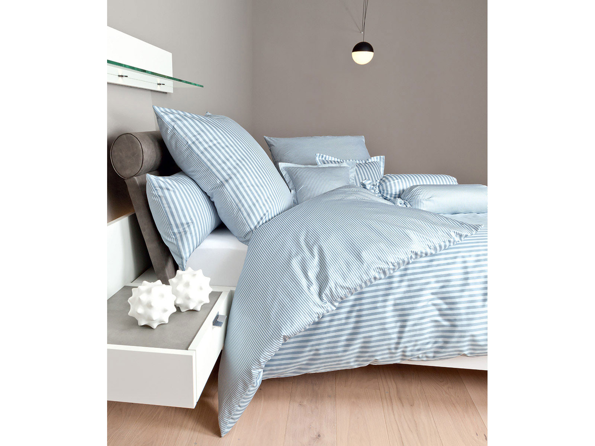 Janine Modern Classic 3912 Bettwäsche aus Mako-Satin, blau gestreift, reversible und atmungsaktiv, B/T/H: 155 x 220 cm und 40 x 80 cm - Bild 1