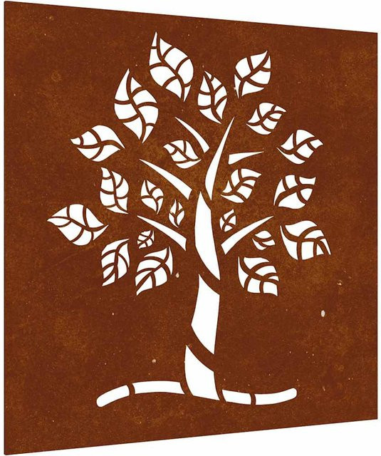 Gartenmauer-Dekoration VD Home Furnishing aus Cortenstahl in Braun mit Baum-Design, B/H: 55 x 55 cm - Bild 1