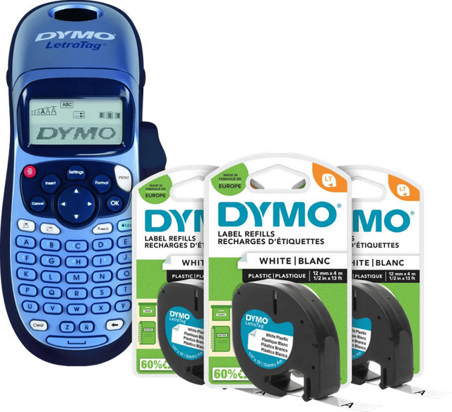 DYMO LetraTag LT-100H Etikettiergerät mit 3 zusätzlichen thermischen Schriftbändern in Blau - Bild 1
