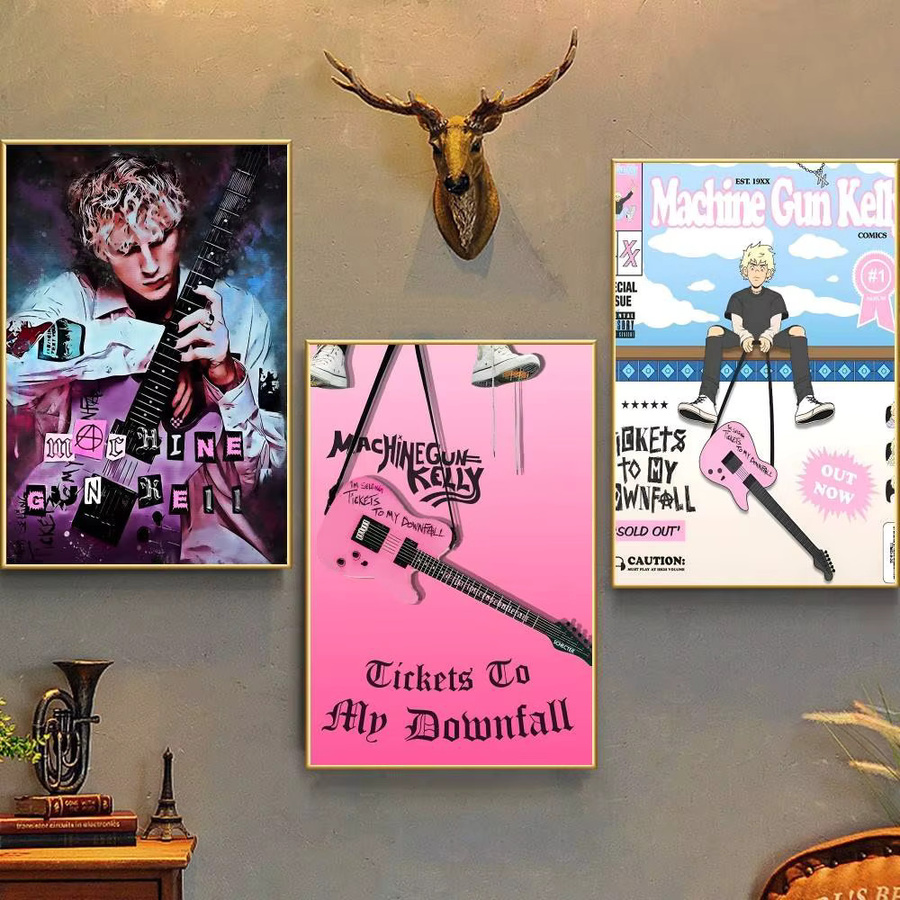 Kayou MGK Machine Gun Kelly Poster, selbstklebender und wasserfester Kunstdruck auf Papier, Wanddekoration, Mehrfarbig, B: 20,0 cm, H: 20,0 cm - Bild 2