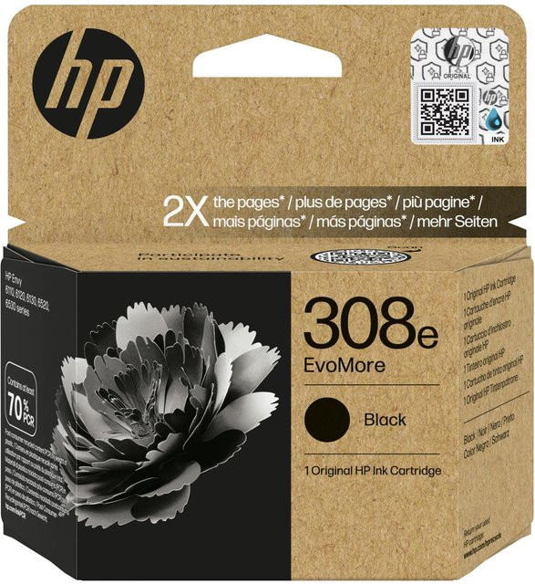 HP 308e EvoMore Original Druckerpatrone Schwarz für HP Envy 6110, 6120, 6130, 6520 und 6530 - Bild 1