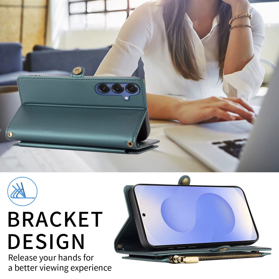 Multifunktionale Flip-Top Brieftasche mit Reißverschluss und Handyhülle für Samsung Galaxy A-Serie, Kartenhalter mit mehreren Kartenfächern, Farbe: Gold - Bild 4