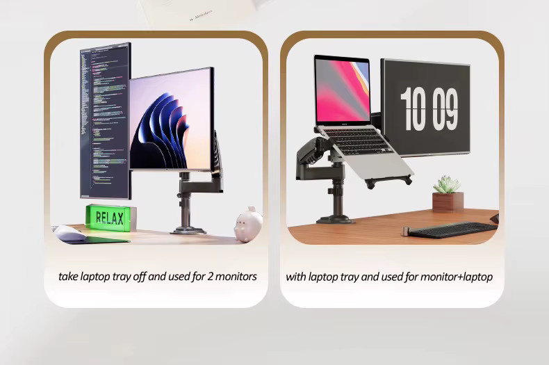 NB H180-FP Desktop-Gasfeder-Doppelarm Monitorhalterung für 17-27 Zoll Monitore und 10-17 Zoll Laptops, Traglast 2-9 kg, in Schwarz oder Weiß - Bild 2