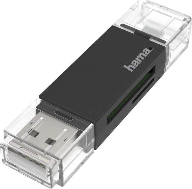 Hama USB-Kartenleser OTG mit USB-A und Micro-USB, USB 2.0 für SD und microSD, Schwarz - Bild 1
