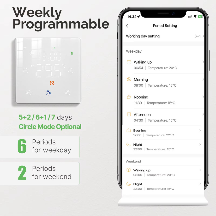 MOES Tuya Smart WiFi und ZigBee Thermostat als batteriebetriebener Gaskessel-Temperaturregler in Schwarz oder Weiß mit Alexa und Google Home Integration - Bild 3