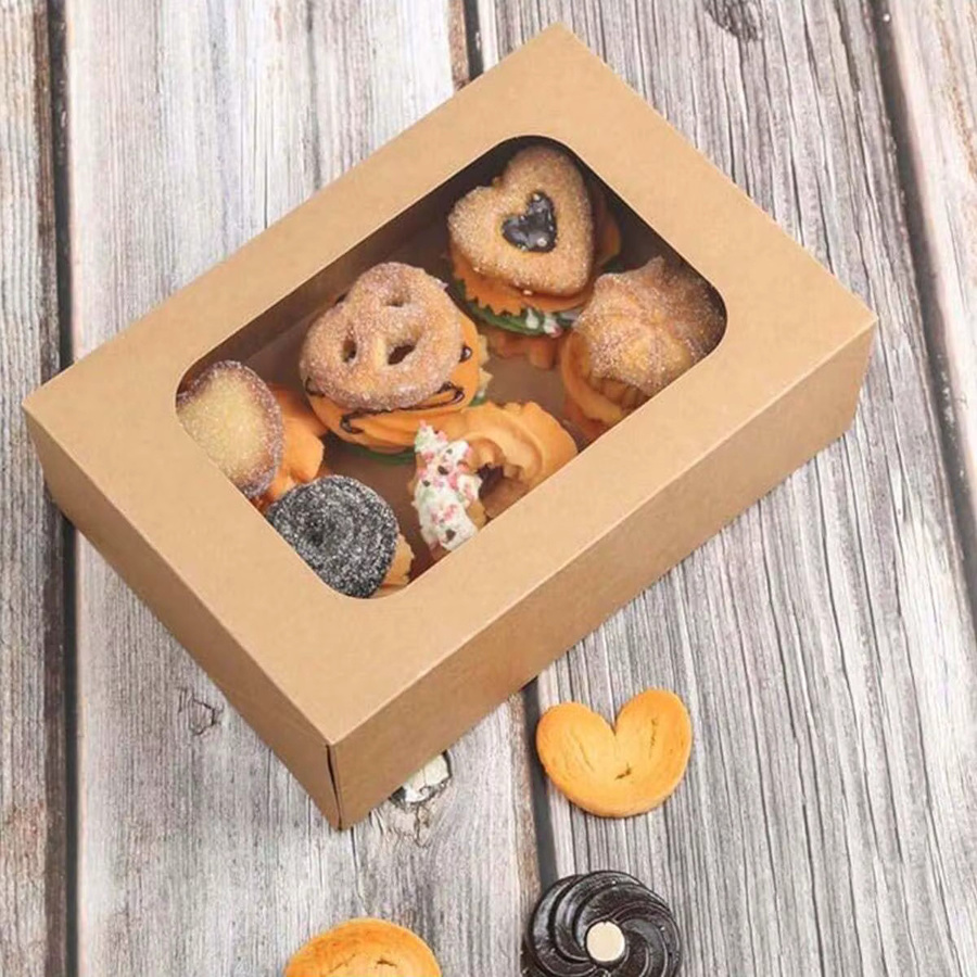 Braune Weihnachts-Plätzchenbox aus Kraftpapier mit Sichtfenster für Geschenke und Feiern - Bild 2