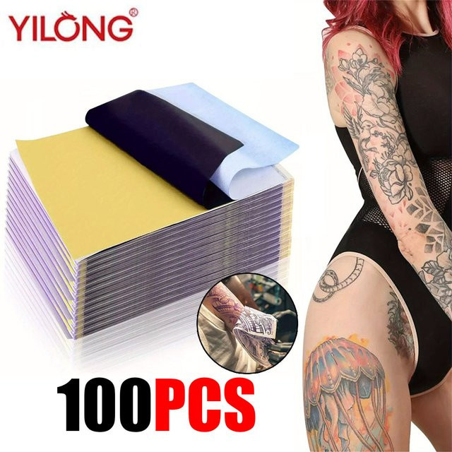 YILONG 100 Stück Professionelle Tattoo Transfer Papiere A4 Schablonenpapier für Tattoo Transfer Maschinen - Bild 1