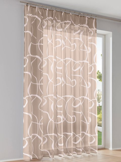 Dekostore Heine Home Voile Stoffpaneel aus 100% Polyester, semi-transparent, Beige und Weiß, Breite: 140 cm, Höhe: 270 cm - Bild 1
