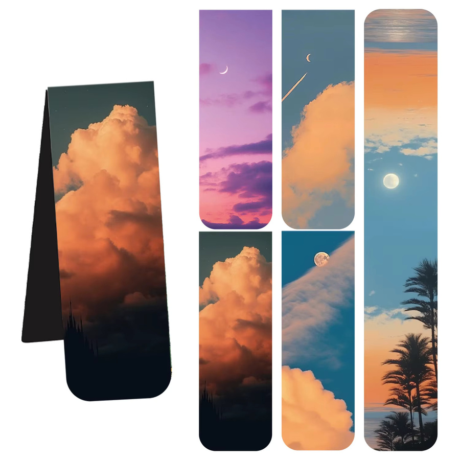 Bview Art 5 Stück magnetische Lesezeichen im Sonnenuntergang-Farbverlauf, kreative faltbare Wolken-Lesezeichen aus Papier in Multicolour - Bild 4