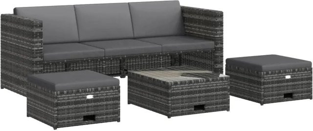 vidaXL 4-tlg Garten-Lounge-Set Modell 15 aus Poly Rattan in Grau mit Auflagen und Glastisch - Bild 1