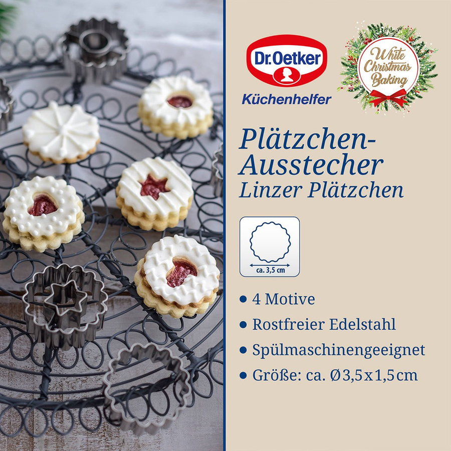 Dr. Oetker Ausstecher Linzer White Christmas Set, 5-teilig, Edelstahl, Silber/Weiß - Bild 2