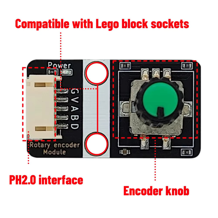 NullLab Drehgeber-Sensor mit AB-Phasen-Digitalimpulssignal, zentraler Drucktaste, Blockgehäuse und PH2.0-Schnittstelle für Arduino, Schwarz - Bild 2