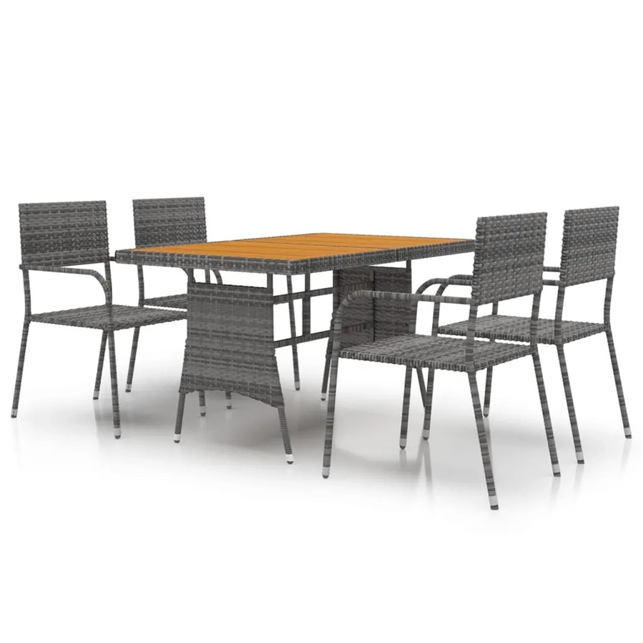 vidaXL 5-teilige Garten-Essgruppe aus Poly Rattan und Akazien-Massivholz in Grau - Bild 2