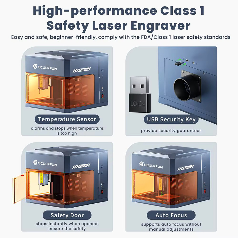 SCULPFUN iCube Ultra Lasergravur mit 12 W/12 V blauem Licht, 0,06 mm Laserspot, 455 nm und 10000 mm/min, Gravurbereich: 150 x 150 mm - Bild 4