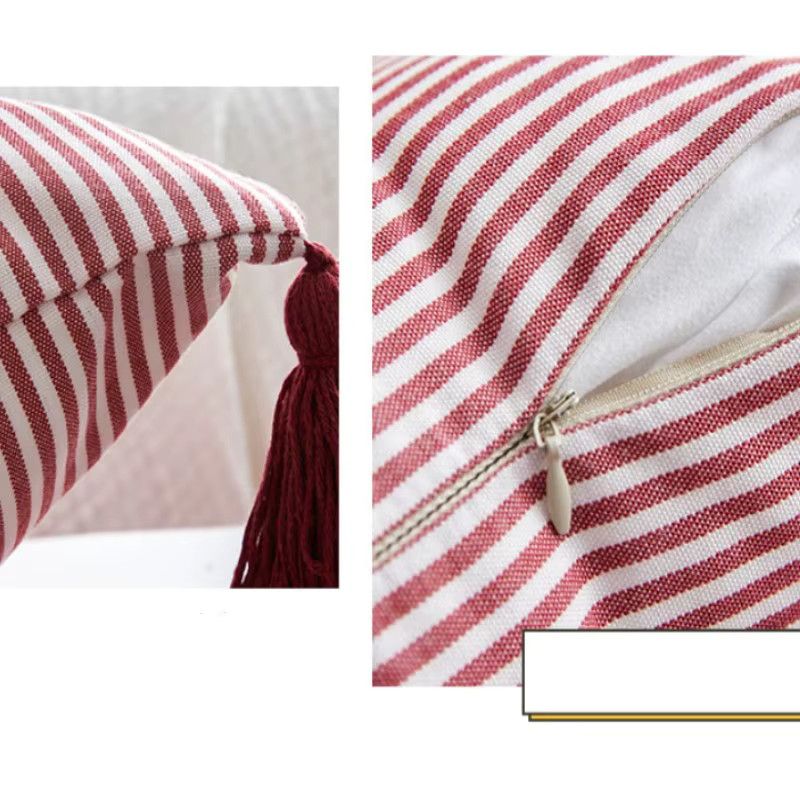 Inyahome Kissenbezug aus Baumwolle mit Quasten in Rot gestreift, B/T/H: 45 x 45 cm - Bild 3