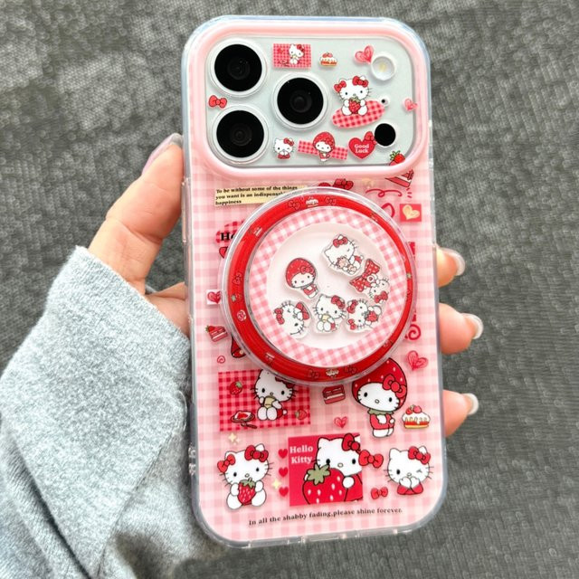 Hello Kitty Erdbeer Handyhülle mit Linsenschutz und stoßfester Abdeckung für Apple iPhone 17 16 15 14 Pro Max, Mehrfarbig - Bild 1