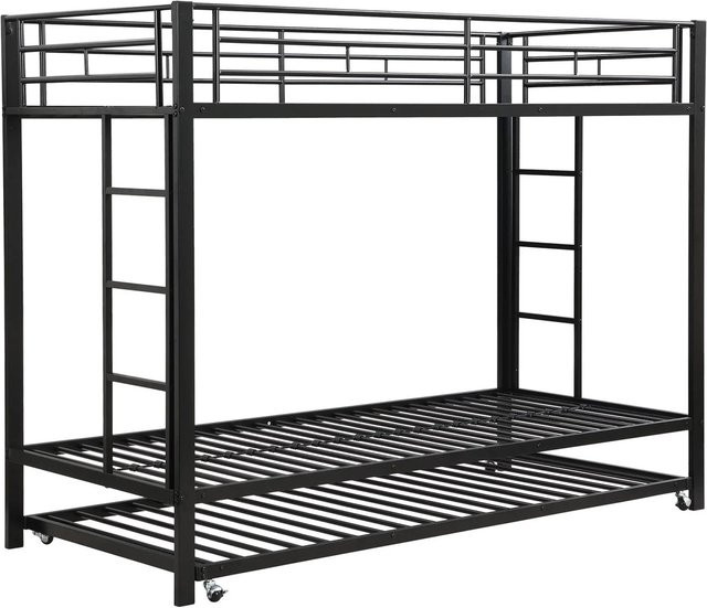 KOMHTOM Etagenbett mit Ausziehbett aus Metall in Schwarz für Kinder, B/T/H: 90 x 200 x 160 cm - Bild 1