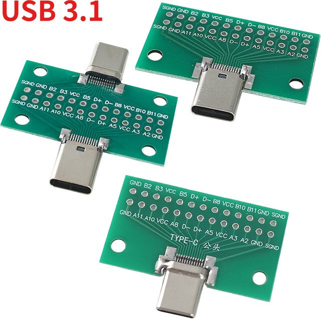 2er-Set USB 3.1 Typ-C Test PCB Board Adapter mit 24P Buchse und 2,54mm Stecker in Grün für Datenübertragung - Bild 1