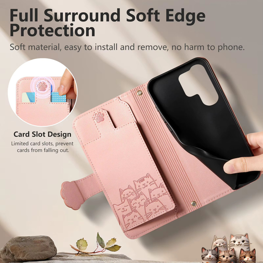 Lederhülle mit Riemen und Reißverschluss für Samsung Galaxy S26 Ultra S25 Edge S24 S22 Plus S23 FE A57 A27 A37 A56 A36 A55 mit Karten- und Handyfach in Grün und Pink - Bild 3