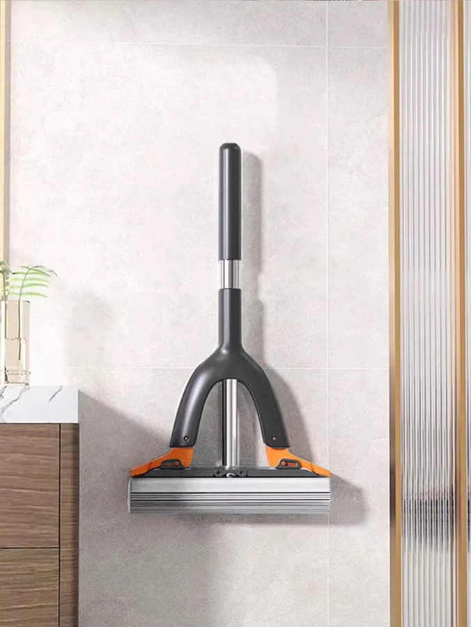 Untior PVA-Schwammmopp mit Teleskopstiel und integriertem Auswringmechanismus für Nass- und Trockenreinigung, Weiß-Grau - Bild 5