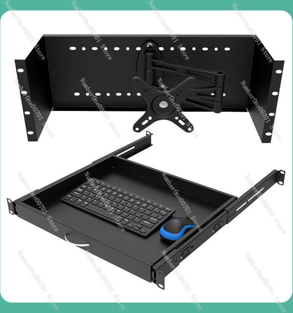 19-Zoll-Rack-Mount-LCD-Monitorhalterung als Einbau-Panelhalterung für Industriesteuerung und Server in Schwarz - Bild 1