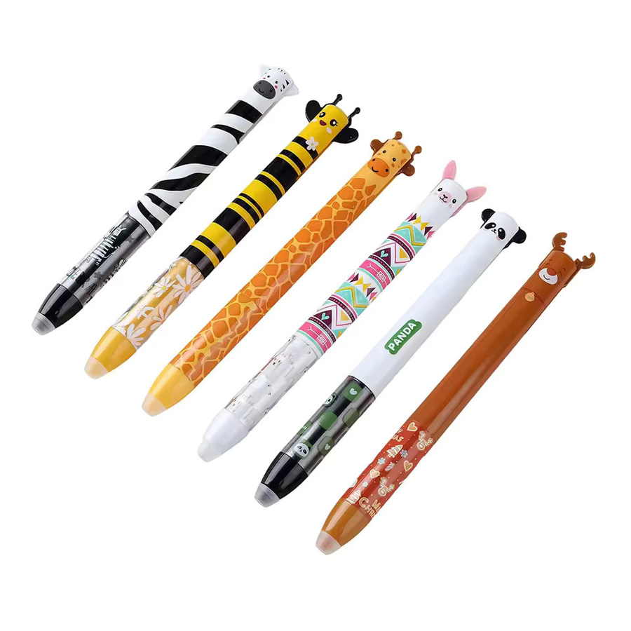 2-in-1 löschbarer Gelstift mit Cartoon-Tier-Design, 0,5 mm, Farben: Blau und Rot, magische Tinte für Schule und Büro - Bild 3