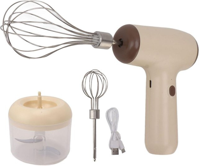 CosyHome Elektrischer Knoblauchhacker und Eierschläger, Kabellose Küchenmaschine mit USB-Wiederaufladung, Grau/Beige - Bild 1