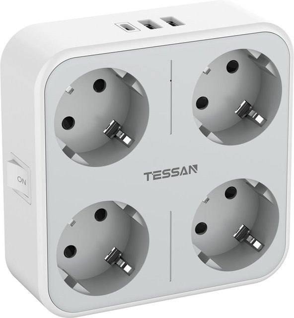 TESSAN 4-Wege-Steckdosenleiste in Weiß mit 4 Steckdosen, 3 USB-Anschlüssen und 1 USB-C Port inklusive Ein-/Aus-Schalter und Überlastungsschutz - Bild 1
