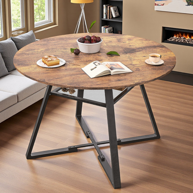 Rosahqnda Runder Esstisch im Retro-Stil aus Holz und Metall, Farbe: Braun, Durchmesser: 120 cm - Bild 1