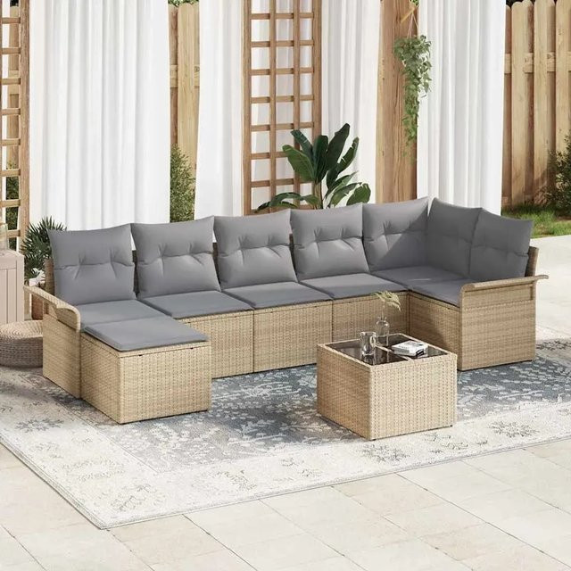 vidaXL Garten-Sofa-Set aus Poly-Rattan in Beige mit 8 Teilen, L-Form mit Kissen und integriertem Stauraum - Bild 1