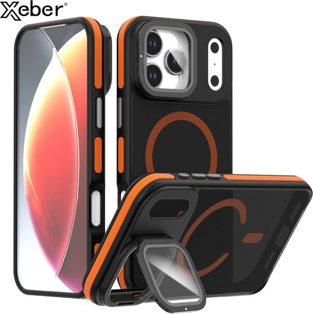 Xeber Magnetische MagSafe Hülle mit Glaslinse-Kameraschutz für iPhone 11 bis iPhone 17 Pro Max Plus, Luftmatte Optik, Transparent/Blau/Schwarz - Bild 1